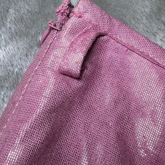 Lisa Ho Pink Metallic Pleated Midi Skirt Womens 2 Pink Party Evening Wear Shiny - Picture 13 of 14